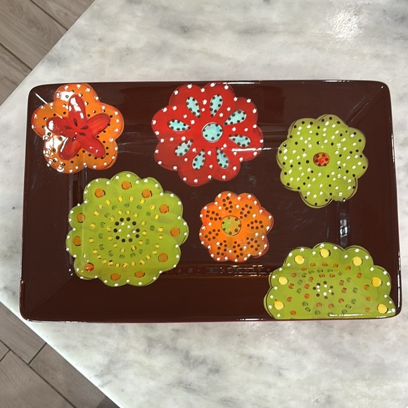 Laurie Gates "Rae" Floral 16" Large Glazed Ceramic Serving Platter - Picture 2 of 6